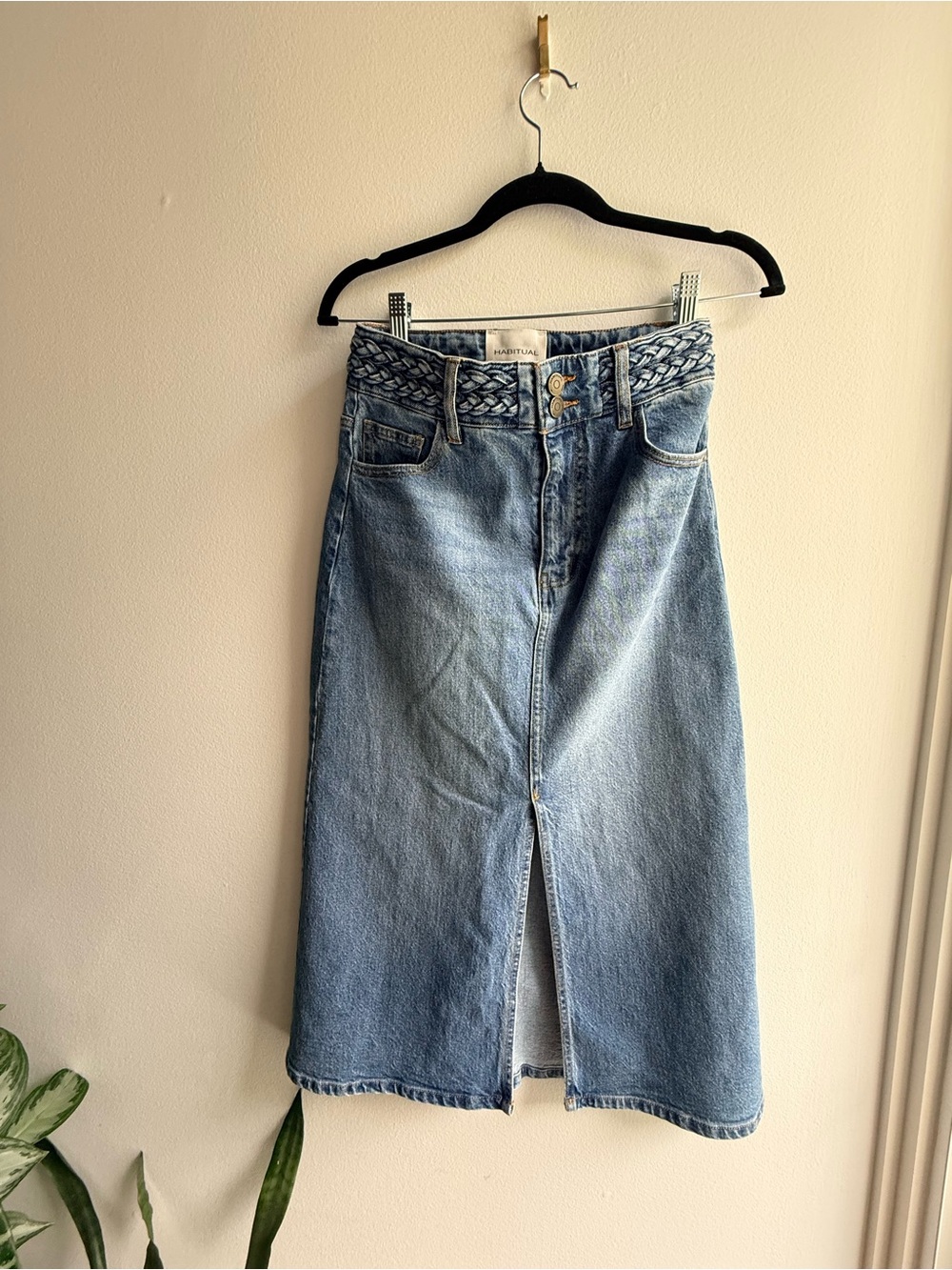 Habitual Braided-Waist Denim Skirt - Light Blue